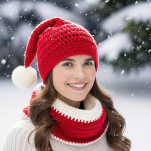 Patrón de gorro de Papá Noel a crochet, gorro de Papá Noel a crochet hecho a mano, patrón de crochet navideño, patrón de gorro de Papá Noel a crochet para adultos y niños