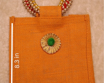 Jute Bag With Pearl Bangle Handle for Pooja Return Favor, Thamboolam, Wedding Gifts, Diwali Gifts, Lunch Bags
