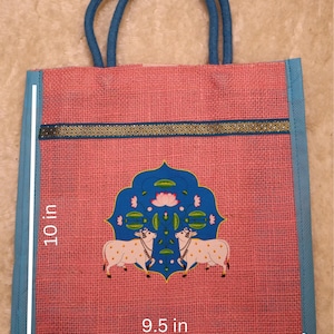 Pichwai Jute Bags  for Indian Pooja Return Gifts, Thamboolam, Wedding Gifts, Diwali Gifts, & Lunch Bags