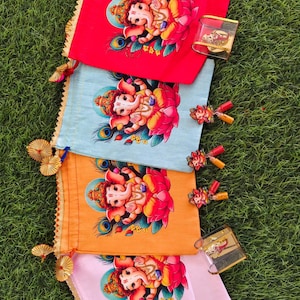 Ganesha Raw Silk Potli Bags for Indian Return Gifts, potli bags for festive occasions & Varalakshmi Pooja