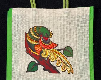 1 Pc Peacock Jute Bag for Indian Pooja Return Gifts, Thamboolam, Wedding Gifts, Diwali Gifts, & Lunch Bags