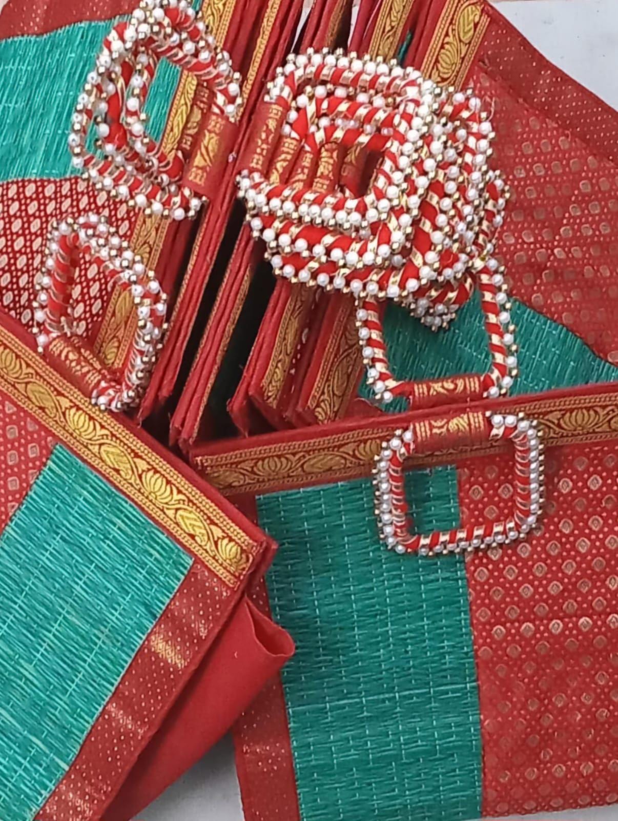 Korai Jute Bags with Brocade for Indian Pooja Return Gifts, Thamboolam, Wedding Gifts, & Diwali Gifts