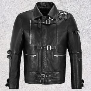 Michael Jackson Bad Black Leather Jacket for Men – Iconic MJ Style Biker Outfit for Cosplay, Concerts, Halloween & Street Fashion Jacket