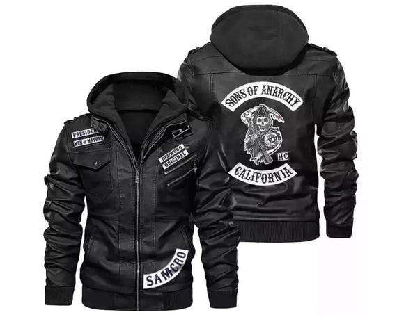 Handmade Sons of Anarchy SOA Motorcycle Biker Bomber Hooded Black