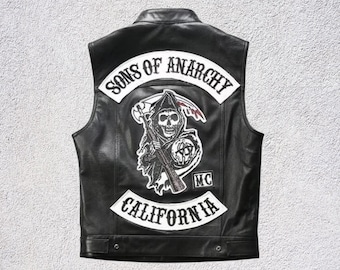 メンズ サンズ・オブ・アナーキー レザーベスト：ジャックス・テラー