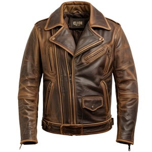 Handgemaakt bruin echt leren bikerjack voor heren – vintage motorbovenkleding