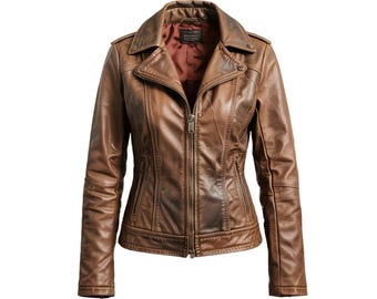 Handmade Women’s Brown Real Leather Jacket – Slim Fit Moto Style Outerwear Jacket
