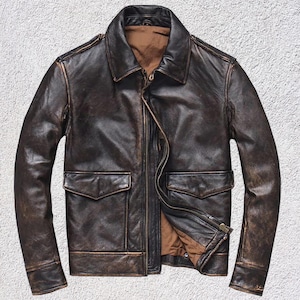 Men’s A2 Bomber Flight Jacket – Vintage Distressed Brown Leather Aviator Pilot Jacket | WWII Army Air Force Style Outerwear bomber jacket