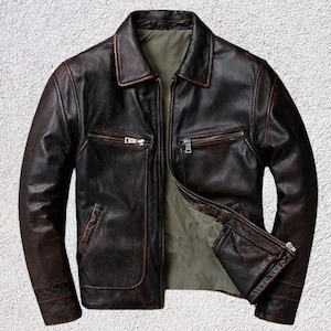 Men’s Distressed Brown Aviator Real Leather Jacket – Vintage Pilot Flight Style Bomber Outerwear for Classic Rugged Fashion jacket