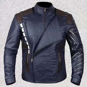 Bucky Barnes Infinity War Blue Leather Jacket – Winter Soldier Cosplay Costume for Men – Marvel-Inspired Superhero Outerwear jacket