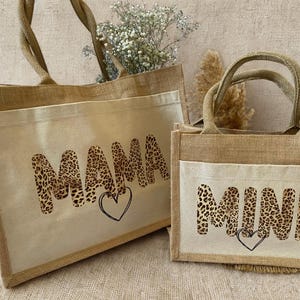 Leo Jute Tasche Mama & Mini Leo Look / Taschen Set Jutetasche / Partnerlook Shopper / Mama Kind Tasche / Geschenk für Mamas