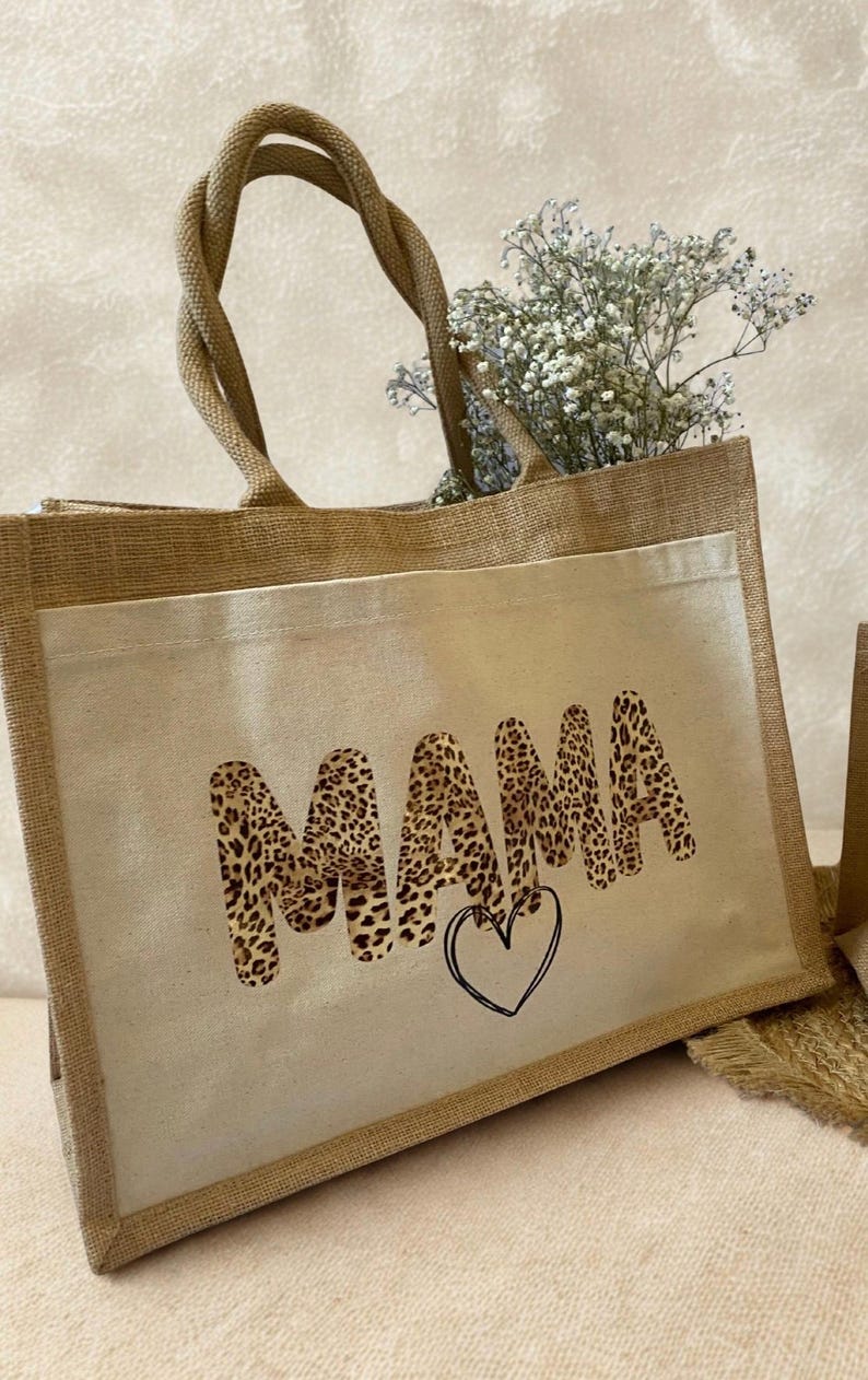 Leo Jute Tasche Mama & Mini Leo Look / Taschen Set Jutetasche / Partnerlook Shopper / Mama Kind Tasche / Geschenk für Mamas