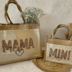 Leo Jute Tasche Mama & Mini Leo Look / Taschen Set Jutetasche / Partnerlook Shopper / Mama Kind Tasche / Geschenk für Mamas