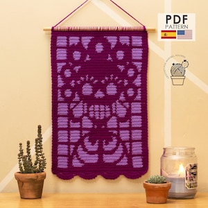 Catrina Crochet Wall Hanging Pattern PDF, Tapestry Crochet Skull, Day of the Dead Decor, Patrón Tapiz Catrina Español English