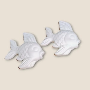 Hand poured ceramic bisque goldfish wall decor, plaque set, ready to paint