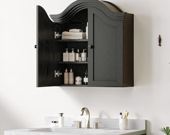 Bathroom Wall Cabinet Arched Top Over Toilet Storage Black
