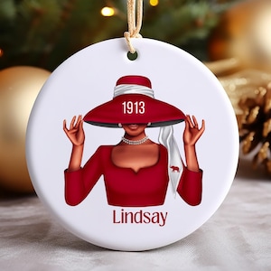 Personalized Delta Sigma Theta Inspired Sorority Ornament – Crimson and Cream, Divine Nine
