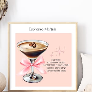 Póster de cóctel / Impresión artística de espresso martini / Letrero de bebida exclusiva para fiesta de bodas / Pared de moda / Minimalista, elegante, sofisticado, retro
