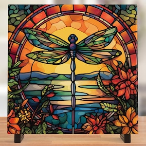 Dragonfly Art Tile - Stunning Art Nouveau Ceramic Tile for Decorative Wall Use, Unique Home Decor Gift for Nature Lovers.