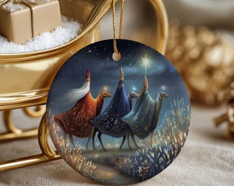Three Wise Men Ceramic Christmas Ornament, Nativity Art