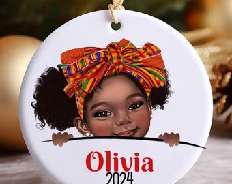 Personalized African American Girl Christmas Ornament – Baby's First Christmas