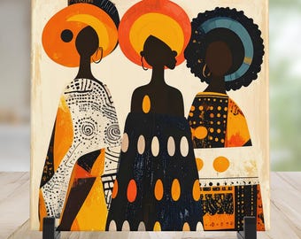 African Women Print Ceramic Tile – Minimalist Home Decor