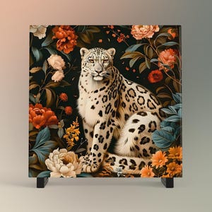 William Morris Inspired Snow Leopard Ceramic Tile | Art Nouveau Wall Decor | Vintage Art | Traditional Decor | Classic Wall Art