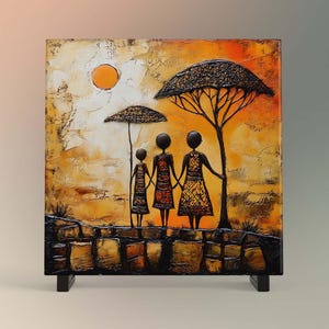 African Print Ceramic Art Tile - Stunning Minimalist African Print  - Decorative Wall Hanging - Black Art - Home Decor - Ceramic Art Plaque