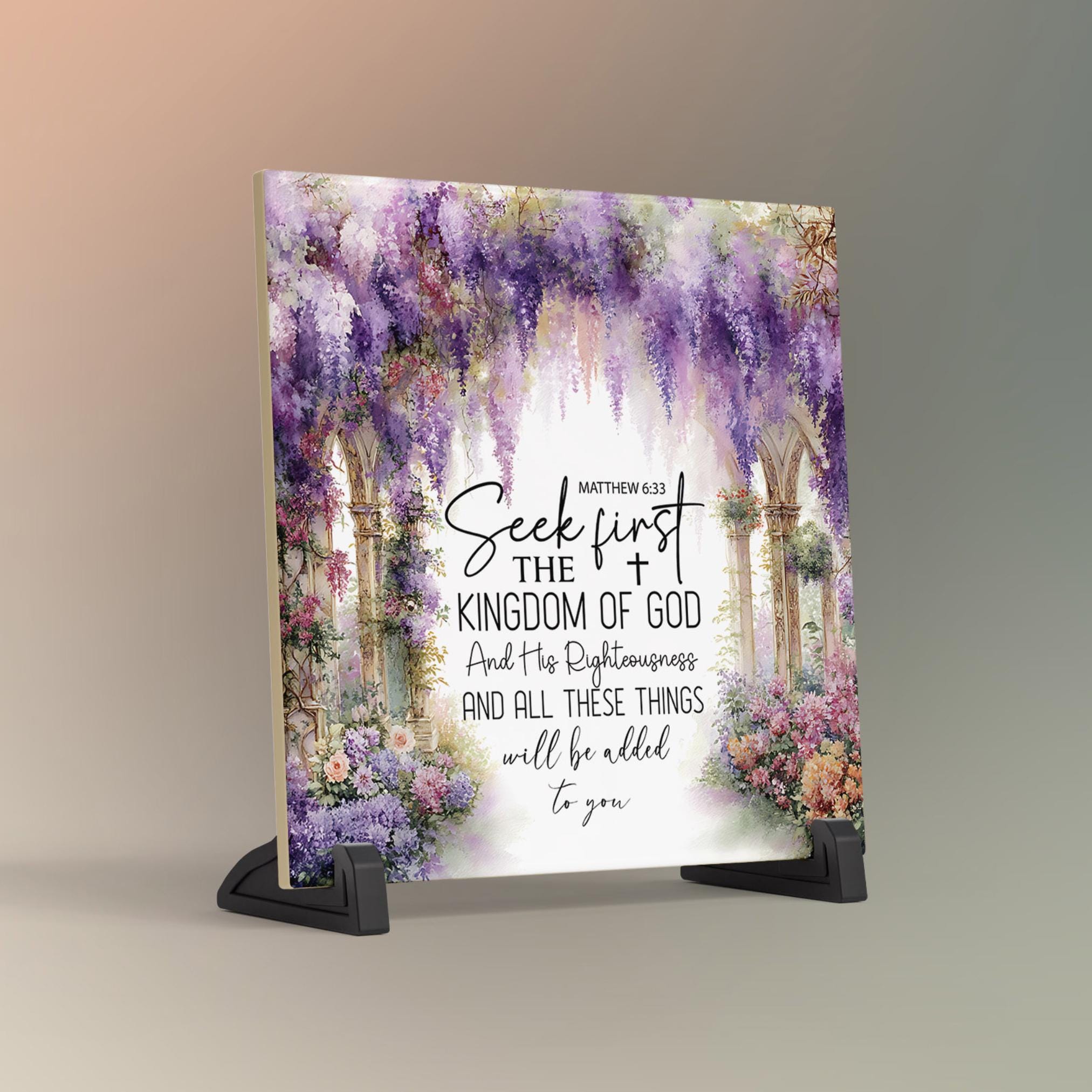 Scripture Tile Wisteria Garden Ceramic Art Print, Matthew 6:33 Scripture Tile, Seek ...