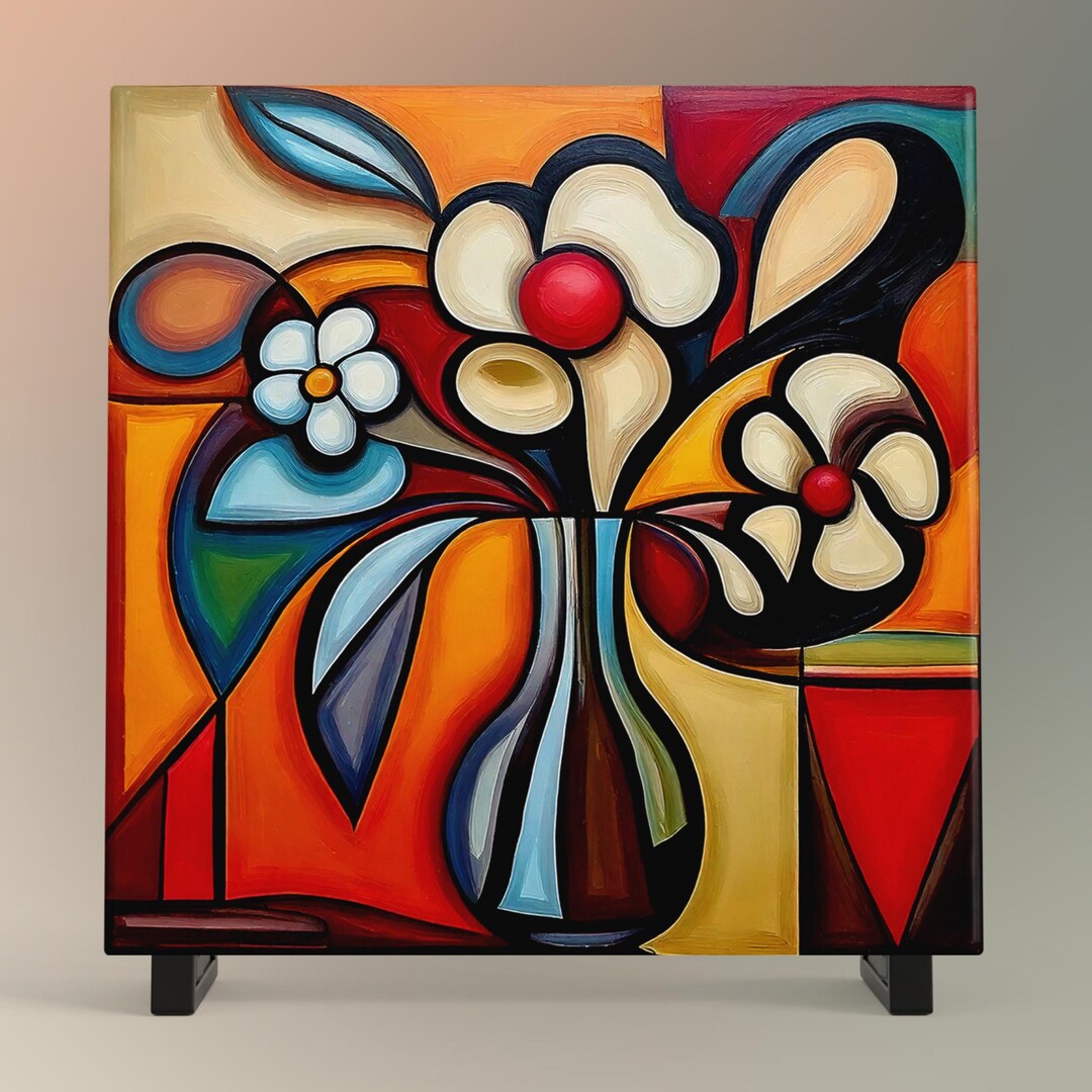 Micasso Ceramic Tile Art – Picasso Inspired Floral Abstract Wall Decor - Etsy