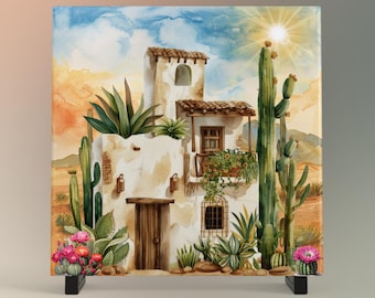 Southwest Adobe House Ceramic Tile: Desert Home Decor