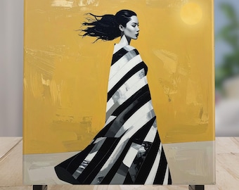 Modern Art Ceramic Tile, Boho Woman Portrait, Home Decor
