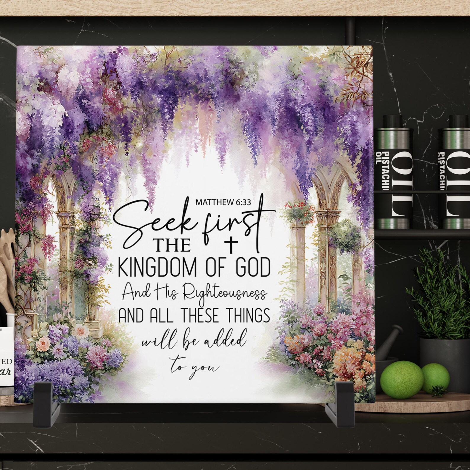 Scripture Tile Wisteria Garden Ceramic Art Print, Matthew 6:33 Scripture Tile, Seek ...