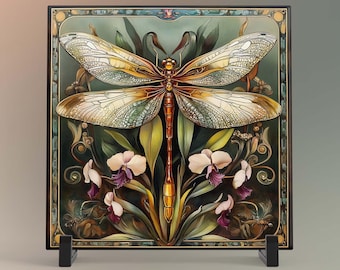 Dragonfly Art Tile - Art Nouveau Ceramic Wall Decor