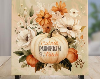 Pumpkin Patch Ceramic Art Tile: Autumn Home Decor Trivet