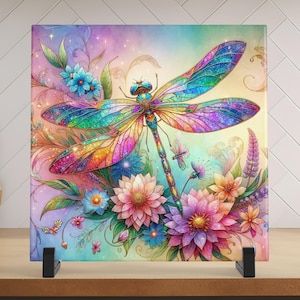 Art Nouveau Dragonfly Ceramic Tile - Stunning Art Deco Ceramic Tile for Decorative Wall Use, Unique Home Decor Gift for Nature Lovers.