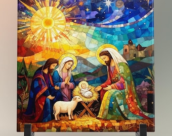 Christmas Nativity Ceramic Wall Art - Christian Home Decor - Religious Art Tile