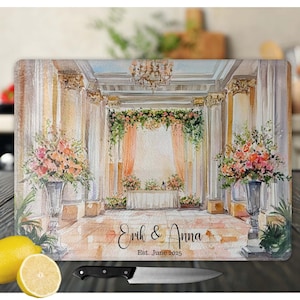 Decorative Glass Anniversary Cutting Board - Personalized Name Chopping Block for Newlyweds, Charcuterie Gift, Unique Kitchen Decor