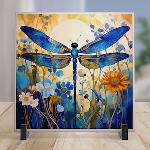 Unique Dragonfly Art Deco Ceramic Tile, Beautiful Dragonfly Art, Elegant Wall Decor for Art Nouveau Style, Home Accents