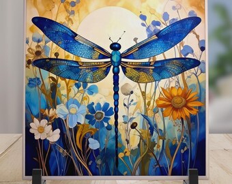 Art Deco Dragonfly Ceramic Tile, Art Nouveau Wall Decor