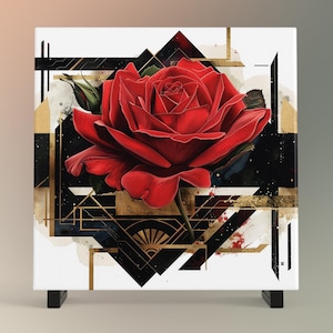 Red Rose Flower Art Ceramic Tile, Art Nouveau Decorative Tile for Unique Home Decor & Vintage Wall Art Gift