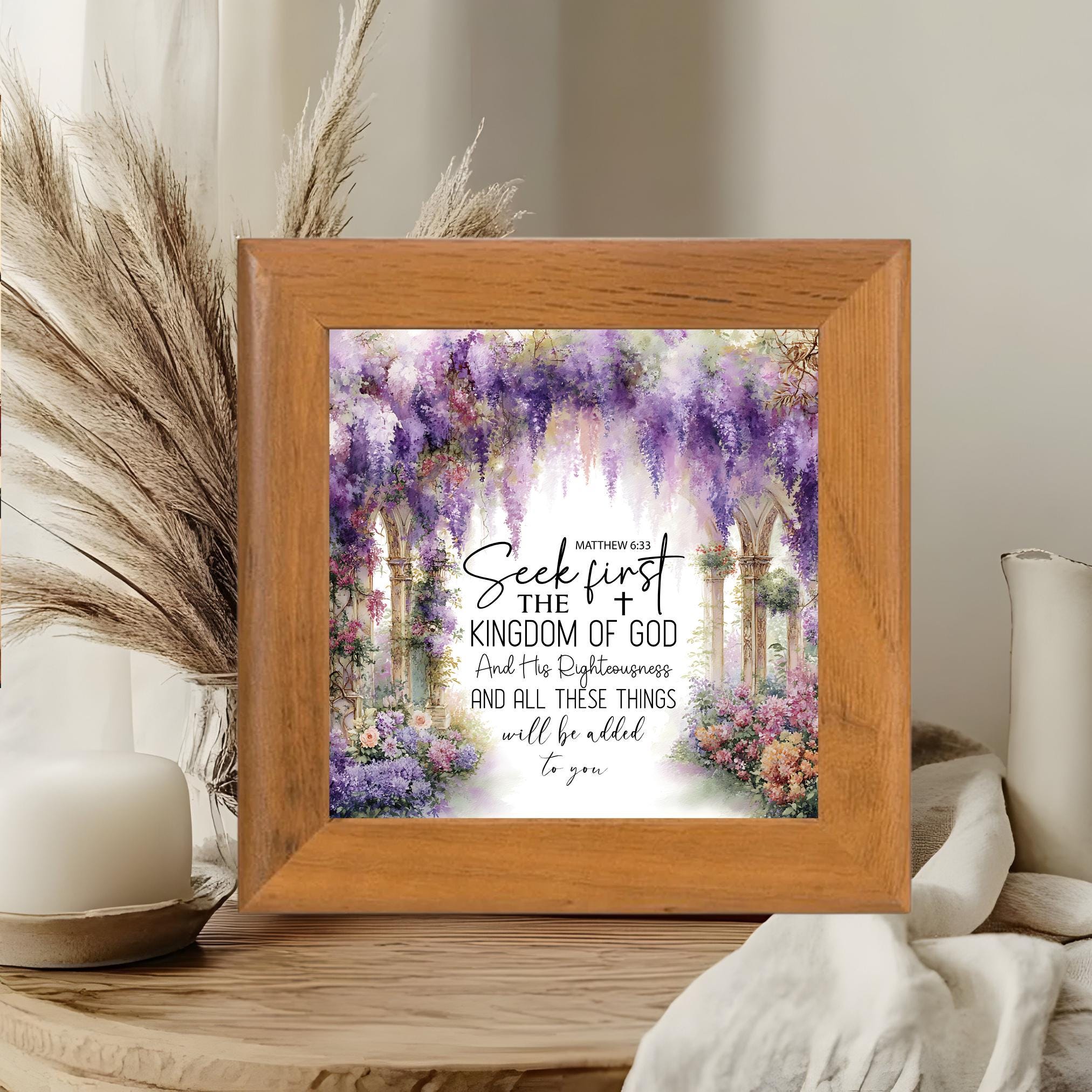 Scripture Tile Wisteria Garden Ceramic Art Print, Matthew 6:33 Scripture Tile, Seek ...