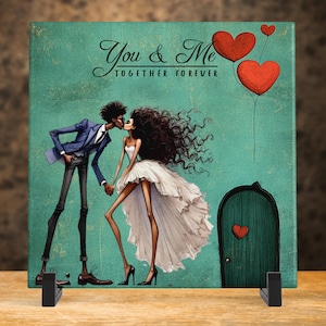 Whimsical Couples Tile Art Vibrant Home Decor Ideal for Valentine&#39;s Day,  Wedding Gift - Anniversary Present - Lovebirds Ceramic Art Tile