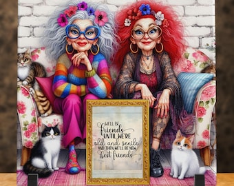 Funny Friends Art Tile, Quirky Friendship Gift