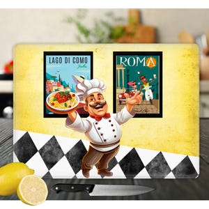 Italian Chef Glass Cutting Board, Tempered Glass Chopping Board, Perfect for Cheese & Charcuterie, Functional Kitchen Art Home Decor Gift