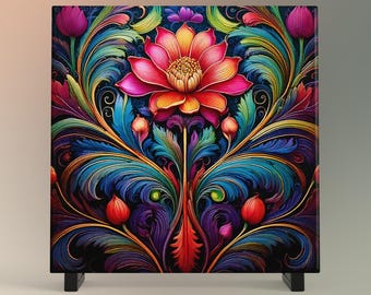 Art Nouveau Floral Ceramic Tile: Colorful Home Decor Accent