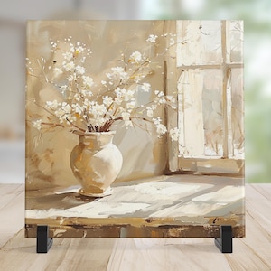 Vintage Floral Ceramic Art Tile, Flowers in Vase - Still Life - Stunning Retro Decorative Wall Hanging - Elegant Home Decor