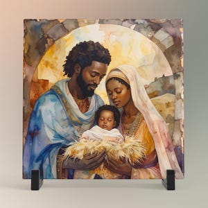 African American Nativity Art Ceramic Tile: Holiday Home Decor