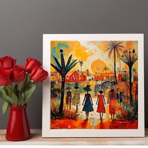 African Art Print Ceramic Tile - Stunning Minimalist Black Artwork  - Decorative Wall Hanging - Afrocentric Home Decor - Frameable Art