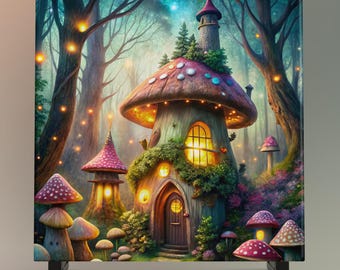 Whimsical Mushroom House Ceramic Tile Art – Fairycore Decor